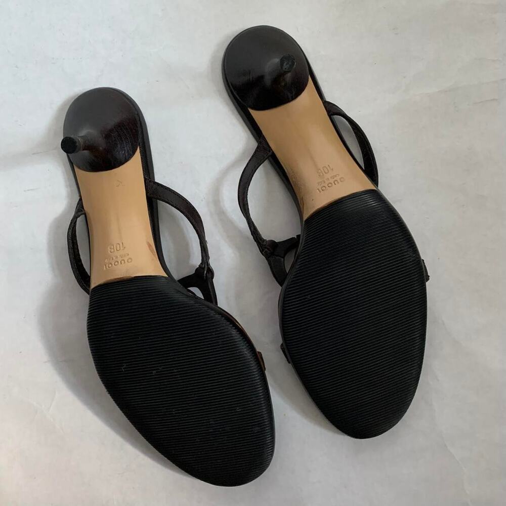 Gucci Brown Leather Sandal Heels Size 40 - Picture 3 of 5